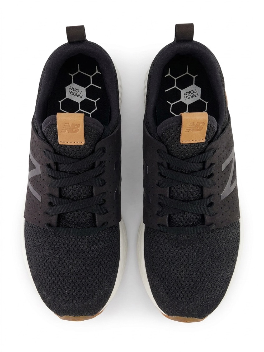 New Balance Men’s Black Knit Sneakers with Tan Logo Tabs